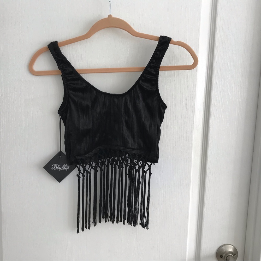 ✨Lip Service Blacklist Velveteen Fringe Top SzS NWT - Picture 3 of 5